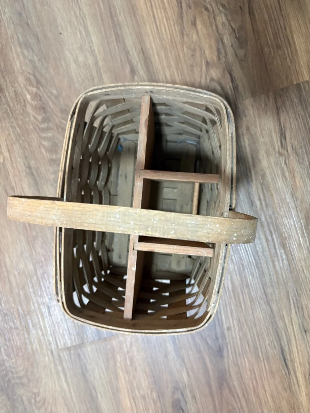 Longaberger Divided Basket Organizer Handwoven Wood Handle 3 Compartment Basket